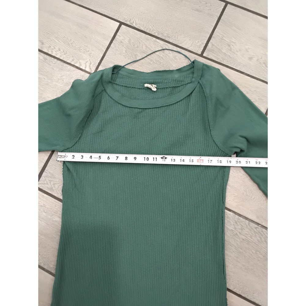 Free People We The Free Green Thermal Waffle Knit Long Sleeve Top XL - Picture 6 of 6
